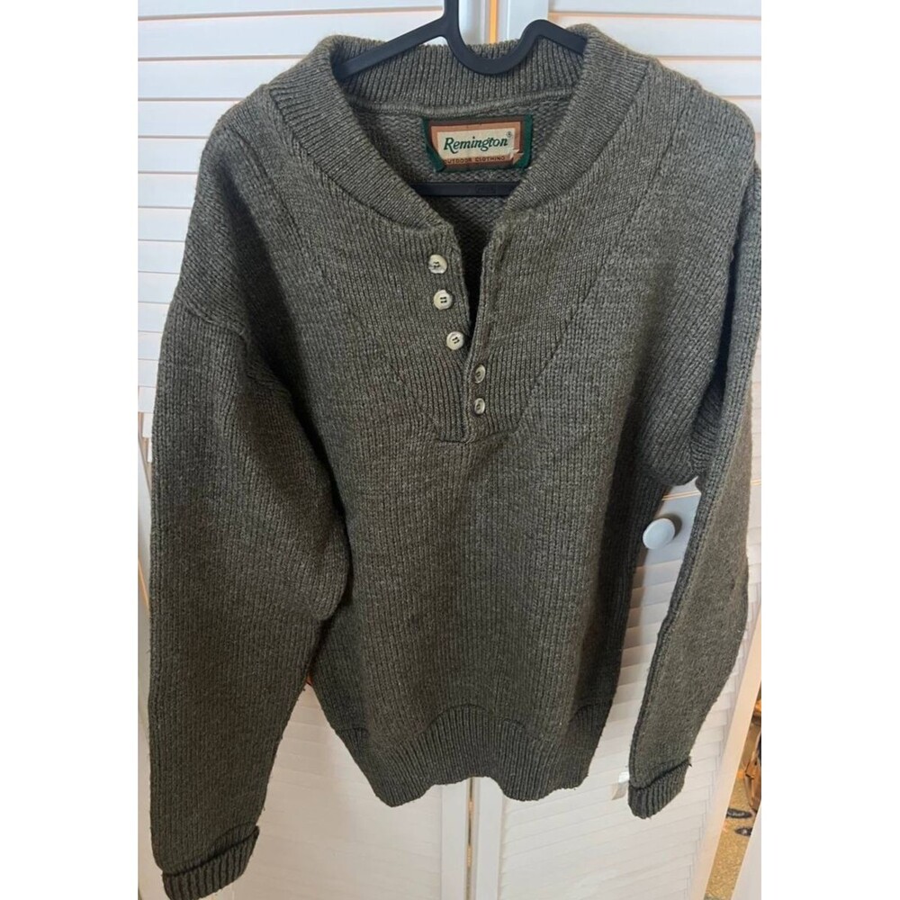 VTG Remington Wool Blend Sweater Pullover Mens M‎ Knit Henley 5 Button USA Made